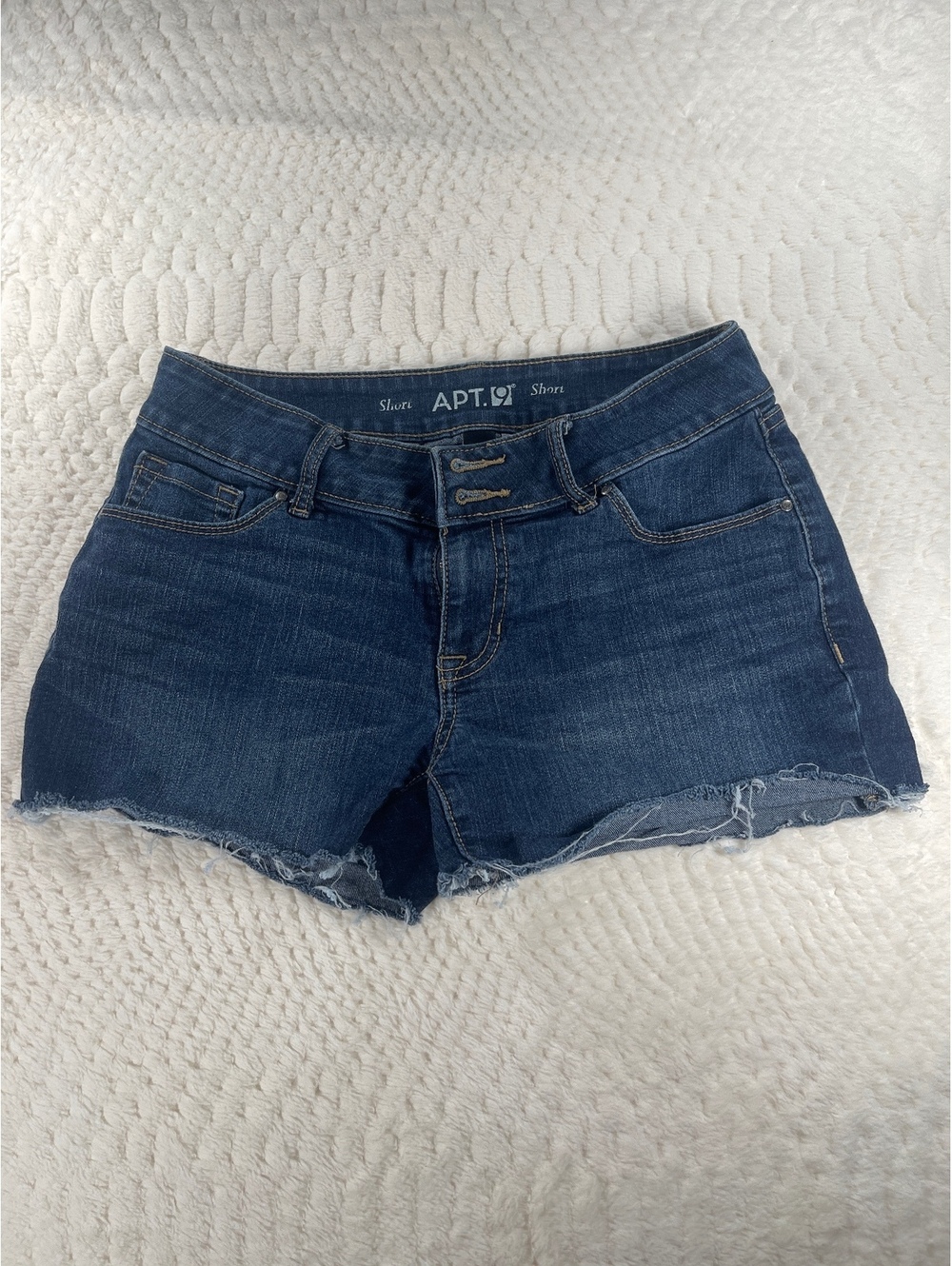 APT. 9 Dark Blue Denim Shorts with Frayed Hem, Size 6